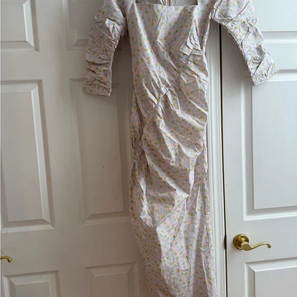 Ganni Cream Ruched Midi Dress - Picture 5 of 6